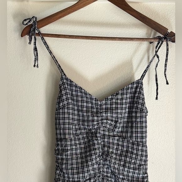 Hollister Plaid Ruched Tie Strap Mini Dress Black White Check Size Small - Picture 4 of 11